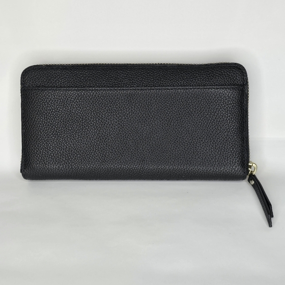 NEW Kate Spade Black Large Continental Peebled Leather Zip Wallet Sienne Logo - Picture 3 of 13